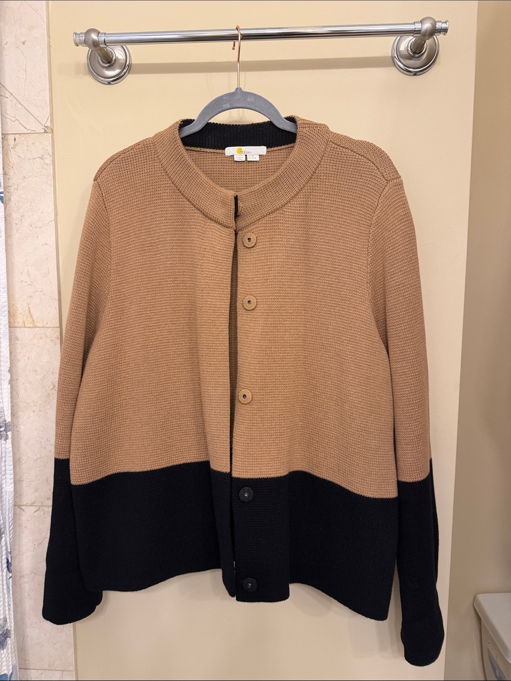 Boden Camel and Black Two-Tone Button Cardigan